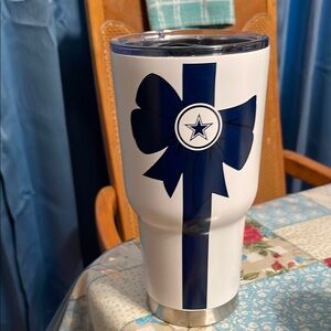 NFL Dallas Cowboys 30oz White Tumbler with Blue Bow Design